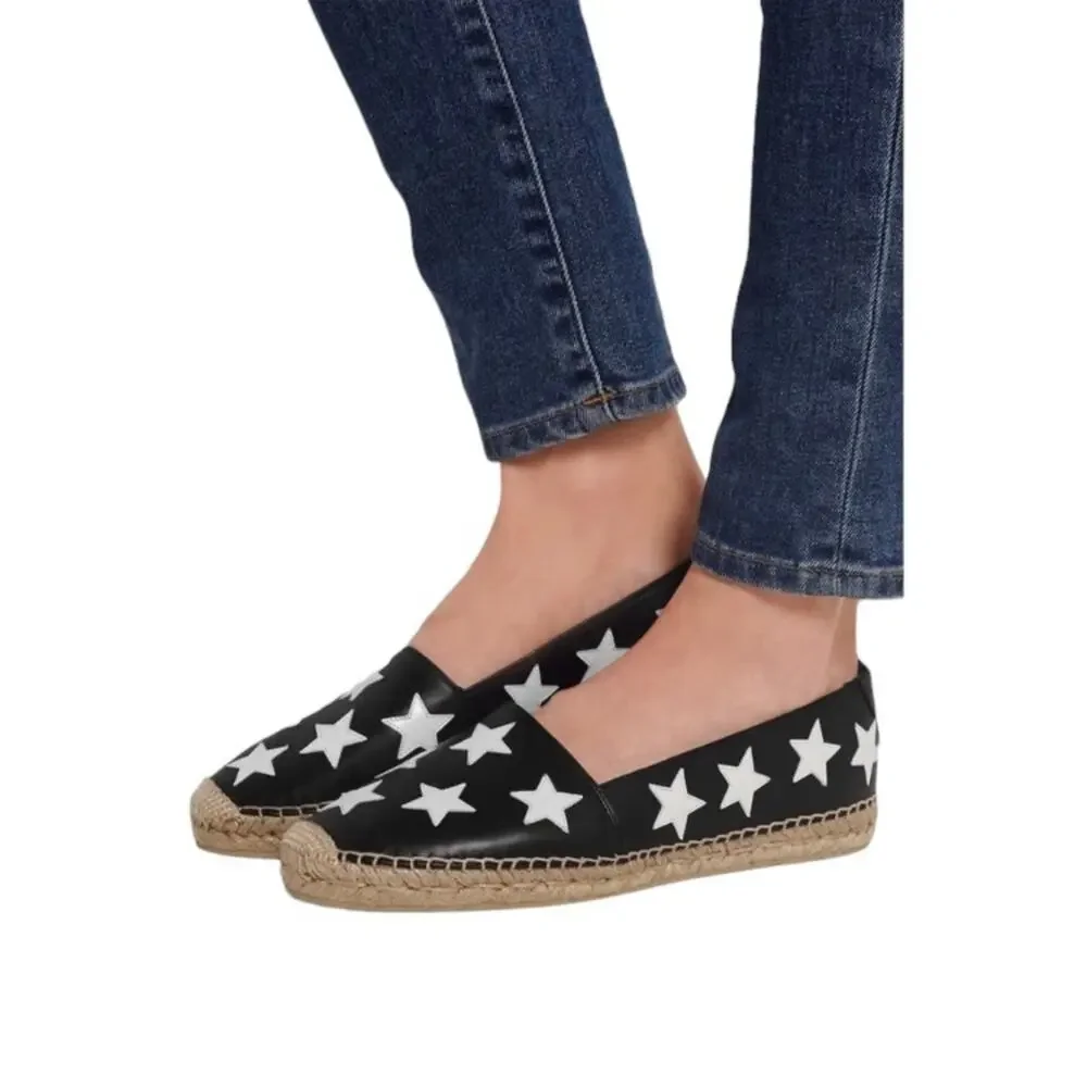 Yves Saint Laurent Black & White Leather Star Flat Espadrilles Size 39 or 9.
